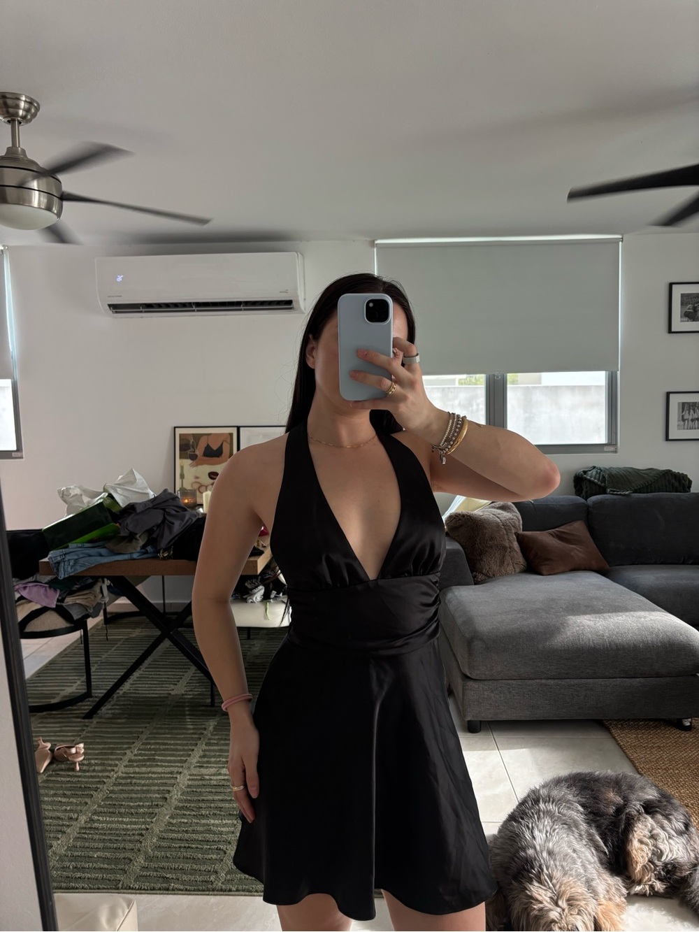 Zara Black Halter Mini Dress - Deep V Neck tie back detail